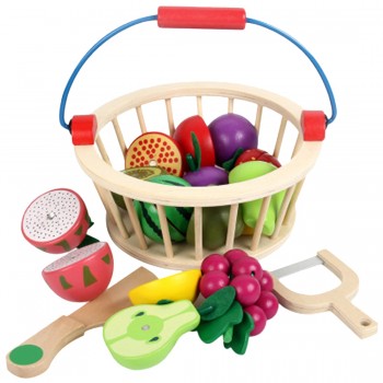 12Pcs Magnetic Wooden Fruit and Vegetable Combination Cutting Toy Set Children Play amp; Pretend Simulation Round Basket Fruit Kits