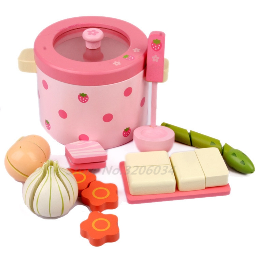 Free Shipping! Baby Toys Super Cute Simulation Vegetable Hot Pot Pink Child Pretend Play Toys Wooden Toys Gift  The Best Quality