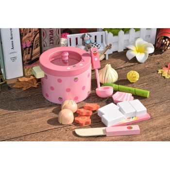 Free Shipping! Baby Toys Super Cute Simulation Vegetable Hot Pot Pink Child Pretend Play Toys Wooden Toys Gift  The Best Quality
