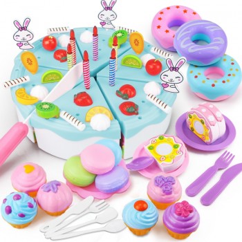 46-67PCS Pretend Play Birthday Cake Cutting Fruit Toy DIY Kitchen Food Cocina De Juguete Play House Gift for Children Kids Girl