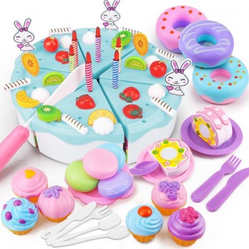 46-67PCS Pretend Play Birthday Cake Cutting Fruit Toy DIY Kitchen Food Cocina De Juguete Play House Gift for Children Kids Girl