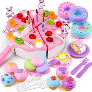 46-67PCS Pretend Play Birthday Cake Cutting Fruit Toy DIY Kitchen Food Cocina De Juguete Play House Gift for Children Kids Girl