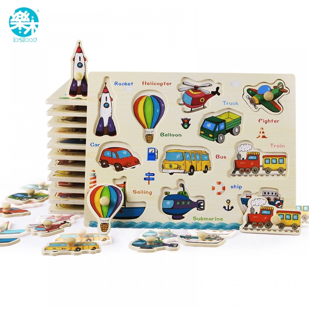 Baby Toys Montessori wooden Puzzle/Hand Grab Board Set Educational Wooden Toy Cartoon Vehicle/ Marine Animal Puzzle Child Gift