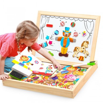 100+Pcs Wooden Magnetic Puzzle Toys Children 3D Puzzle Figure/Animals/ Vehicle /Circus Drawing Board 5 Styles Learning Wood Toys