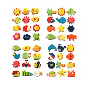 12pcs/lot  Wooden Refrigerator Magnet Fridge Stickers Animal Cartoon Colorful Kids Toys for Children Baby Educational 40% OFF