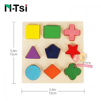 N-Tsi Wooden Geometric Shapes Sorting Math Montessori Puzzle Preschool Learning Educational Game Baby Toddler Toys for Children