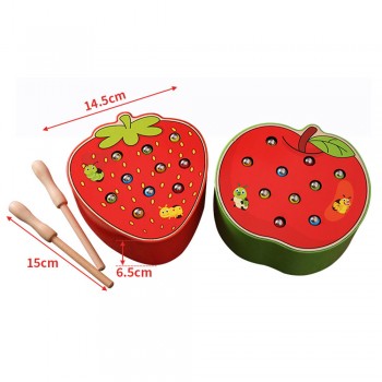 3D Puzzle Catch Worm Game Baby Wooden Toys Early Kids Educational Toy for Children Color Interactive Strawberry Grasping Ability