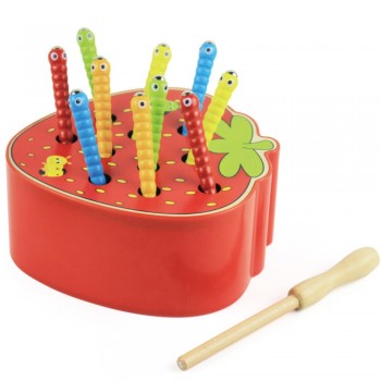 3D Puzzle Catch Worm Game Baby Wooden Toys Early Kids Educational Toy for Children Color Interactive Strawberry Grasping Ability