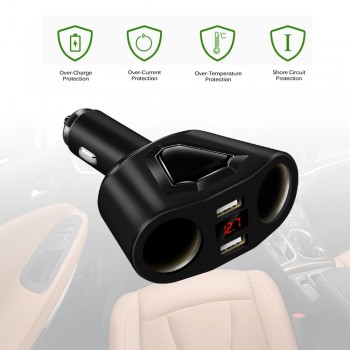 Electronic Cigarette Lighter Socket Splitter 3.1A Dual USB Car Charger for Phone with Current Volmeter for iphone ipad samsung