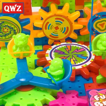QWZ 81 Pieces Electric Gears 3D Puzzle Building Kits Plastic Bricks Educational Toys For Kids Toys For Children Christmas Gift