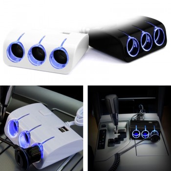 Truck Cigarette Lighter Adapter Car Splitter Power Adapter USB Vehicle charger Socket For IPhone IPad Phone DVR GPS with Lights