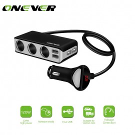 Onever 4 USB Port 3 Way Car Cigarette Lighter Socket Splitter Charger 120W Power 6.8A USB Car Charger Support Display Volmeter