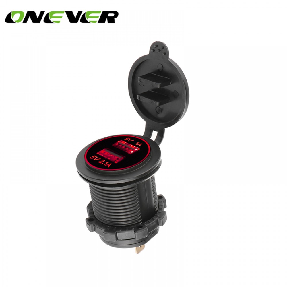 Onever Universal Cigarette Lighter Car Charger USB Vehicle DC12V-32V Waterproof Dual USB Charger 2 Port Power Socket 5V 2.1A/1A