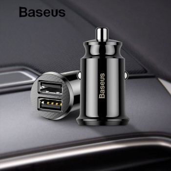 Baseus Mini Dual USB 12V Car Charger 2A Fast Charging 2 Port USB Phone Fast Charger Car USB Socket Charger Adapter Car Accessory