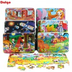 New 60 Pieces Wooden Puzzle Educational Toys for Children Cartoon Animal Wood Puzzles Kids Baby Christmas Gift with Iron Box