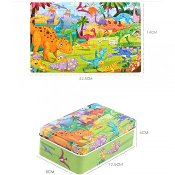 New 60 Pieces Wooden Puzzle Educational Toys for Children Cartoon Animal Wood Puzzles Kids Baby Christmas Gift with Iron Box