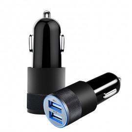 12V-24V 2.1A 1.0A Car Cigarette Lighter Black Color Aluminium 2-port USB Car Charger Adapter for Iphone XS XS Max XR Samsung