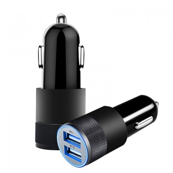 12V-24V 2.1A 1.0A Car Cigarette Lighter Black Color Aluminium 2-port USB Car Charger Adapter for Iphone XS XS Max XR Samsung