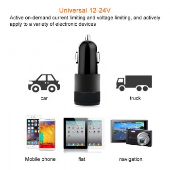 12V-24V 2.1A 1.0A Car Cigarette Lighter Black Color Aluminium 2-port USB Car Charger Adapter for Iphone XS XS Max XR Samsung