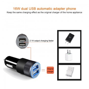 12V-24V 2.1A 1.0A Car Cigarette Lighter Black Color Aluminium 2-port USB Car Charger Adapter for Iphone XS XS Max XR Samsung
