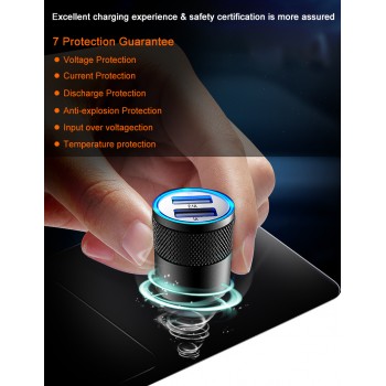 12V-24V 2.1A 1.0A Car Cigarette Lighter Black Color Aluminium 2-port USB Car Charger Adapter for Iphone XS XS Max XR Samsung