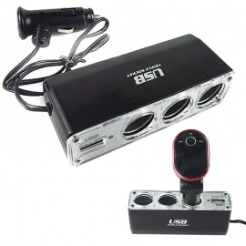 3 Way Multi Socket Auto Car Cigarette Lighter Splitter USB Plug Adapter Charger DC 12V/24V output Triple Adapter With USB Port
