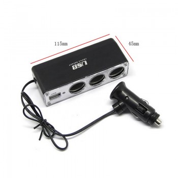 3 Way Multi Socket Auto Car Cigarette Lighter Splitter USB Plug Adapter Charger DC 12V/24V output Triple Adapter With USB Port