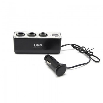 3 Way Multi Socket Auto Car Cigarette Lighter Splitter USB Plug Adapter Charger DC 12V/24V output Triple Adapter With USB Port