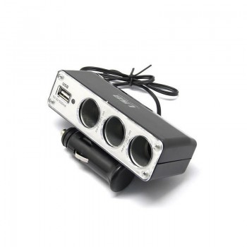 3 Way Multi Socket Auto Car Cigarette Lighter Splitter USB Plug Adapter Charger DC 12V/24V output Triple Adapter With USB Port