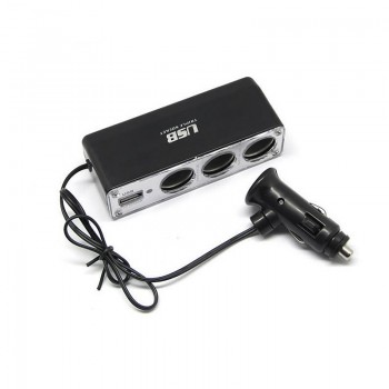 3 Way Multi Socket Auto Car Cigarette Lighter Splitter USB Plug Adapter Charger DC 12V/24V output Triple Adapter With USB Port