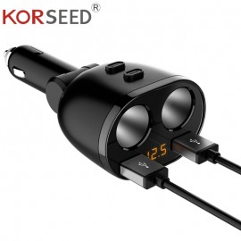 KORSEED 2 Port 12V-24V Car Cigarette Lighter Socket Splitter Power Dual USB Car Charger for iPhone Samsung Xiaomi GPS DVR Cam