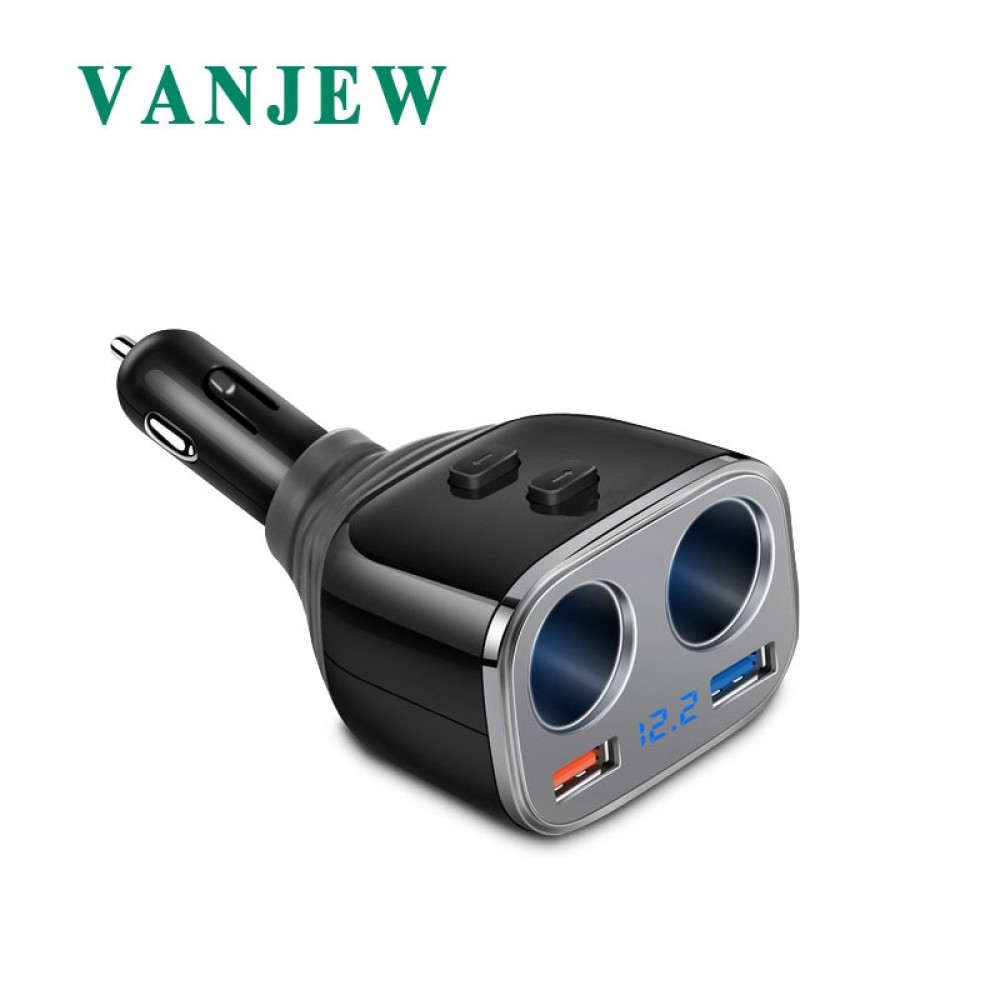 VANJEW C28 Car Cigarette Lighter Socket Power Adapter Dual USB Ports Quick Charge Car Charger DC 12/24V 2 Plug Sockets Adapter
