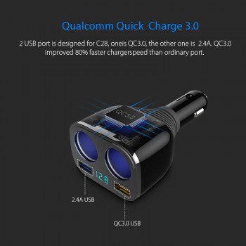 VANJEW C28 Car Cigarette Lighter Socket Power Adapter Dual USB Ports Quick Charge Car Charger DC 12/24V 2 Plug Sockets Adapter