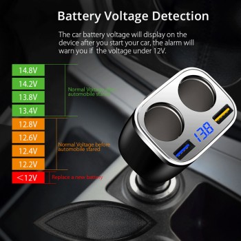 VANJEW C28 Car Cigarette Lighter Socket Power Adapter Dual USB Ports Quick Charge Car Charger DC 12/24V 2 Plug Sockets Adapter