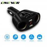 Onever 5V 3.1A Dual USB Car Charger with 2 Cigarette Lighter Sockets 120W Power Support Display Current Volmeter for iPhone