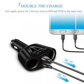 Onever 5V 3.1A Dual USB Car Charger with 2 Cigarette Lighter Sockets 120W Power Support Display Current Volmeter for iPhone