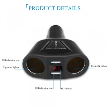 Onever 5V 3.1A Dual USB Car Charger with 2 Cigarette Lighter Sockets 120W Power Support Display Current Volmeter for iPhone