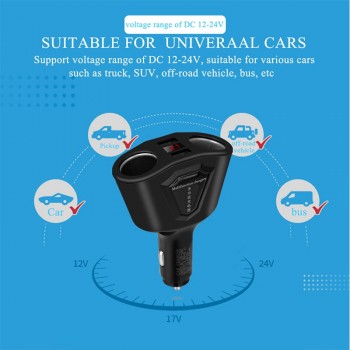 Onever 3.1A Dual USB Car Charger with 2 Cigarette Lighter Sockets 120W Power Support Display Current Volmeter for Phone GPS DVR