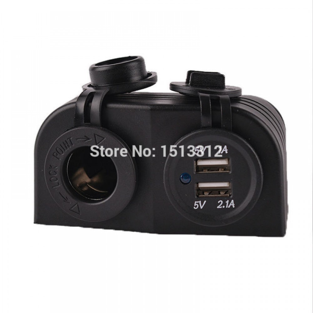12-24V DIY Waterproof Motocycle Dual USB Port Charger 3.1A Adapter w/ Cigarette Lighter Power Socket (12~24V)