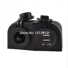 12-24V DIY Waterproof Motocycle Dual USB Port Charger 3.1A Adapter w/ Cigarette Lighter Power Socket (12~24V)