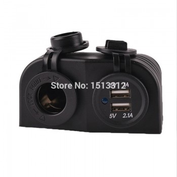 12-24V DIY Waterproof Motocycle Dual USB Port Charger 3.1A Adapter w/ Cigarette Lighter Power Socket (12~24V)