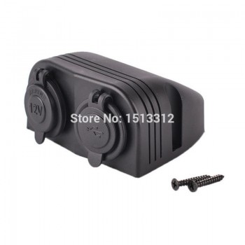12-24V DIY Waterproof Motocycle Dual USB Port Charger 3.1A Adapter w/ Cigarette Lighter Power Socket (12~24V)