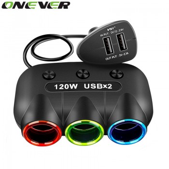 12V-24V 5V/2.1A 120W Multi Socket Auto Car Cigarette Lighter Splitter USB Power Adapter Charger with Switch Charger for iPhone