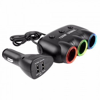 12V-24V 5V/2.1A 120W Multi Socket Auto Car Cigarette Lighter Splitter USB Power Adapter Charger with Switch Charger for iPhone