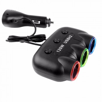 12V-24V 5V/2.1A 120W Multi Socket Auto Car Cigarette Lighter Splitter USB Power Adapter Charger with Switch Charger for iPhone