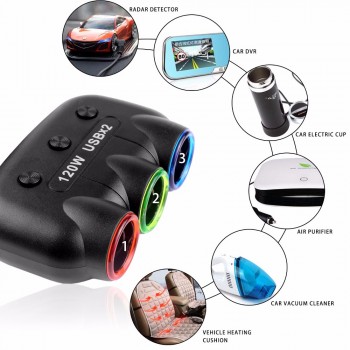 12V-24V 5V/2.1A 120W Multi Socket Auto Car Cigarette Lighter Splitter USB Power Adapter Charger with Switch Charger for iPhone