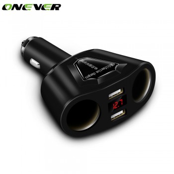 Onever 2 Socket 12V Car Cigarette Lighter Splitter 2 USB Power Socket Adapter Current Voltmeter Dual USB Car Charger For iPhone