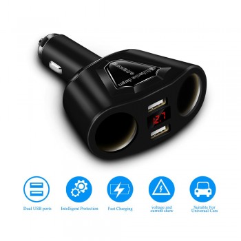 Onever 2 Socket 12V Car Cigarette Lighter Splitter 2 USB Power Socket Adapter Current Voltmeter Dual USB Car Charger For iPhone