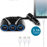 12V/24V 120W 3 Way Auto Sockets Car Cigarette Lighter Adapter LSplitter Lighter 5V 3.1A Output Power 3 USB Car Charger