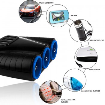 12V/24V 120W 3 Way Auto Sockets Car Cigarette Lighter Adapter LSplitter Lighter 5V 3.1A Output Power 3 USB Car Charger